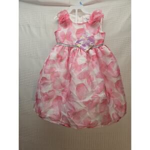 Girls Blueberi Boulevard White Pink Floral Soutache Lace Dress 3T